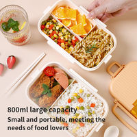 Boîte à lunch bento pour enfants, dessin animé, 800 ml, plastique, 3 compartiments, avec cuillère, anti-fuite, pour enfants, étudiants, école, conteneur alimentaire