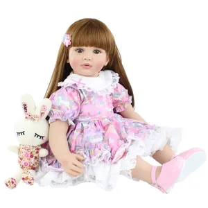 60厘米软硅胶重生婴儿娃娃玩具女孩长发公主幼儿 Bebies 装扮娃娃孩子时尚生日礼物