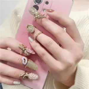 Cool Flash unique anneau à ongles bout des doigts coréen à la mode bijoux de luxe brillant cristal femme anneau de couverture des ongles
