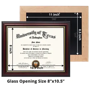 Mondon Eco-friendly Double Gold Edge Cherry Wood Graduation Diploma Frame For 8x10 A4 8.5X11 11X14 Certificate Documents Awards