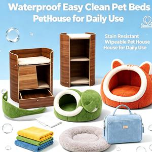 Cama Otomana para Mascotas con Patas de Madera, Cueva Oculta para Gatos, Reposapiés, Cojín Lavable, Muebles para Mascotas - Product Image 1
