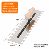 Truelle à carrelage en acier inoxydable dentelée avec base plate lisse et poignée renforcée par rivets pour travaux professionnels de carrelage