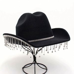 Chapeaux de cow-boy roses en gros pour festivals de musique et fêtes, avec pampilles en strass - Product Image 4