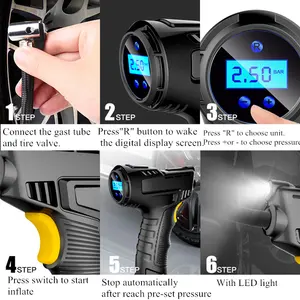 Cordless Tire Inflator For Sedan Cars Trigger Style Air Compressor Pump Black Wireless Portable Tire Inflator For Car