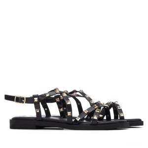 Xti Women's <b>Flat</b> Sandal Black 2 Cm Heel Size 40 Straps With Studs - Product Image 4