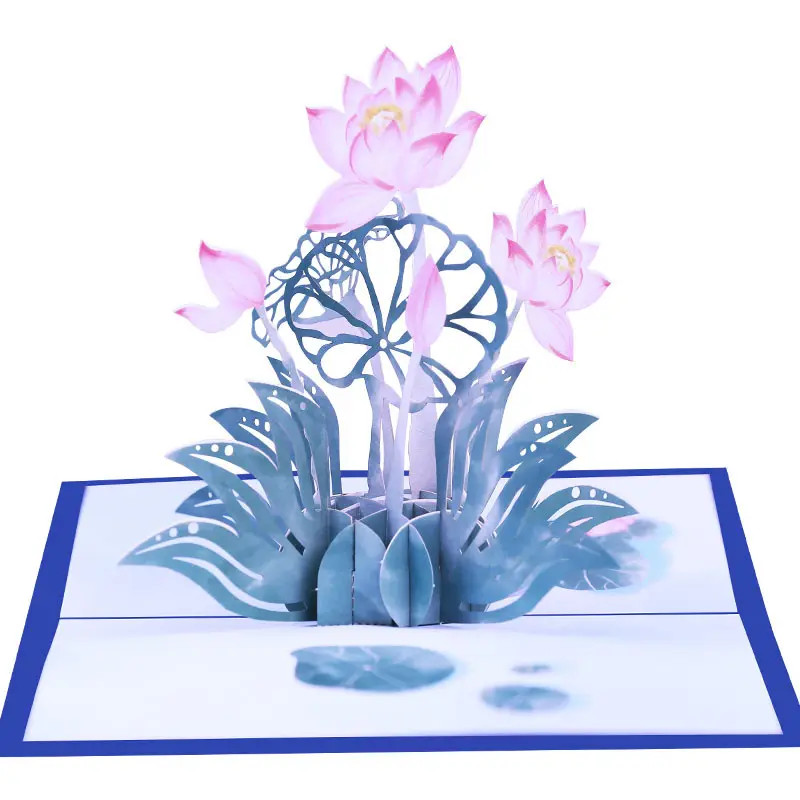 Penjualan Laris Kertas Buatan Tangan 3D Bunga Lotus Hari Ibu Terima Kasih Kartu Valentine Pop Up Kartu Ucapan