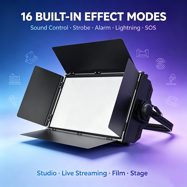 400W RGBWW LED Flat Panel Soft Light, 2000K-10000K Adjustable, High CRI Ra97 TLCI98, DMX512 Control with 16 Built-in Effects