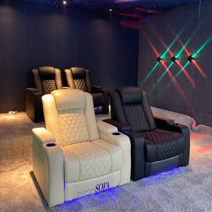 सफेद + काले बड़े आकार सिनेमा एकल सीट कुर्सी घर सिनेमा सोफे वास्तविक चमड़े के घर थिएटर फर्नीचर इलेक्ट्रिक रिक्लियर सोफा - Product Image 1