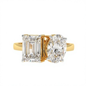 Anillo de diamantes Toi et Moi de corte ovalado y esmeralda de 2.30 CTW en oro amarillo de 14 quilates - Product Image 5