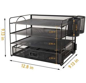Metal Mesh Office Paper <b>Organizer</b> with <b>File</b> Holder for Desk 4 Tier Letter Tray Office Desk <b>Organizers</b> and Accessories - Product Image 3