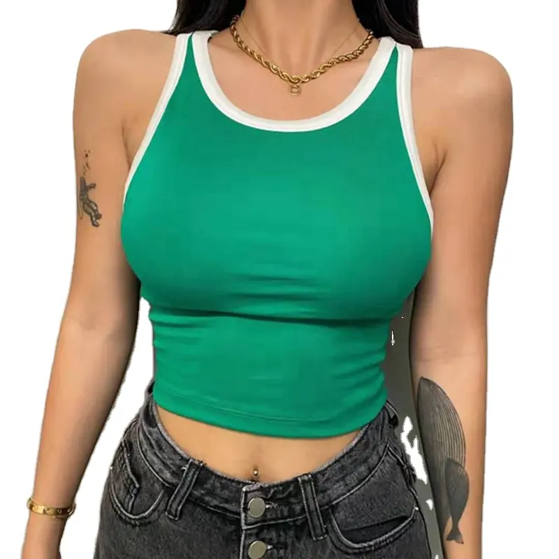 Custom Basic Casual Crop Eco Friendly Recycled Knit Hot Girl Ladies Racerback Plus Size Yoga Gym Ribbed Women's Tank Top