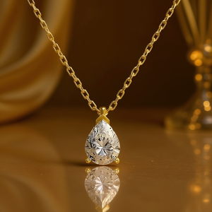 Collar de Diamantes XL1384, Corte Pera, Diamante Blanco Natural Color D, Oro Amarillo, Certificado, Joyería Clásica de Compromiso para Mujer - Product Image 2