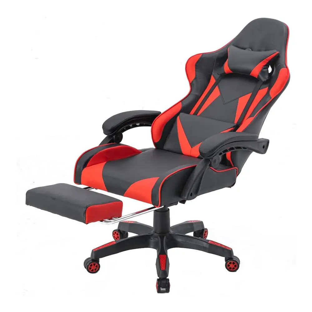 Schlussverkauf Spiel-Spielerstuhl 4D-Armlehne bequem schwarz rot Reisen ergonomischer Spielstuhl mit Kopfstütze Pedal