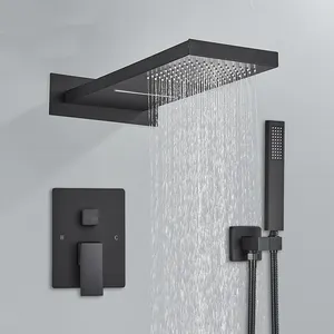 1way 자동 온도 조절 냉기 전용 벽걸이 형 은폐 믹서 샤워 시스템 블랙 욕실 수도꼭지 샤워 세트 비