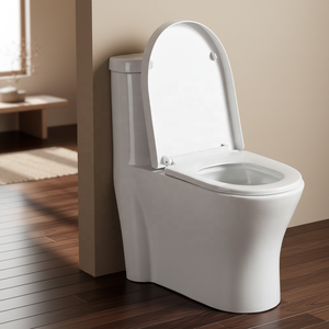 Inodoro de Cerámica Moderno de Una Pieza, Alargado, con Doble Descarga, Sifón en S, Cierre Suave, Blanco - Product Image 2