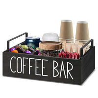 Plateau de présentation alimentaire noir pour comptoir, station à dosettes de café, support pour sachets de thé, boîte organisatrice de bureau en bois divisée pour collations et café