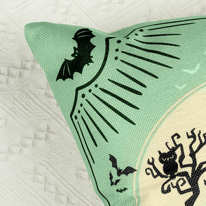 Housse de coussin vintage pour Halloween, 4 pièces, motif chat farceur, crâne, chauve-souris, fantôme, château, type polyester lin, décoration de canapé pour intérieur et extérieur - Product Image 4