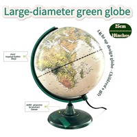 Globe terrestre lumineux en plastique de 25 cm/10 pouces avec LED, support en PVC ABS vert, globe éducatif de bureau pour enfants, décoration de la maison et du bureau