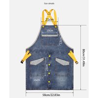 Tablier en jean lavé pour uniforme de personnel, réglable, à bretelles croisées, personnalisable, sans manches, pour restaurants et cafés, vente en gros