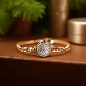 Bracelet en diamant en acier inoxydable 316L plaqué or PVD, design à maillons ronds pavés au centre, bijoux pour femmes - Product Image 3
