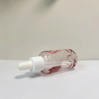 Flacon compte-gouttes en verre transparent rose pastel pour cosmétiques, personnalisable avec logo, 30 ml, rond, vide, pour sérum