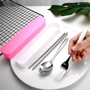 Stainless Steel Flatware Set With Lid Rectangular Portable Camping Utensil Set Knife Fork Spoon Chopsticks - Product Image 2