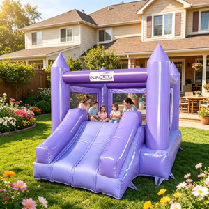 <span class=keywords><strong>Château</strong></span> Gonflable Violet en PVC avec Toboggan, Capacité 500kg pour 3-5 Personnes, Usage Commercial, Fête en Jardin - Product Image 1