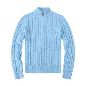 Pull-over épais et chaud en tricot torsadé style « Old Money » avec logo personnalisé, 1/4 zip, polyester/coton, pour homme, automne, bureau - Product Image 2
