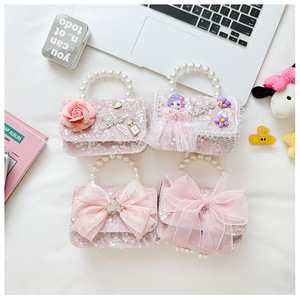 Borsa a tracolla principessa alla moda nuova per bambini con Bowknot e perle - Product Image 2