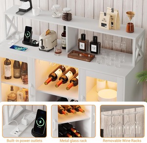 Mueble Bar Moderno <span class=keywords><strong>de</strong></span> Madera con Estantes para Vino, Luz LED, Estación <span class=keywords><strong>de</strong></span> Carga y Portavasos para el Hogar - Product Image 2