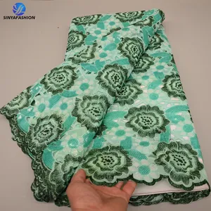 Wholesale Green Lace Fabric African Handcut Organza With Sequins Flower Girls' Dresses Luxury For Party