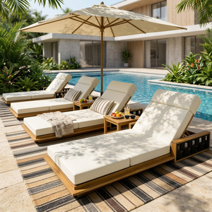 Outdoor Teak Sun Lounger Daybed Cushioned Patio Chaise Poolside Resort Villa <b>Garden</b> Furniture Contemporary Modern - Product Image 3