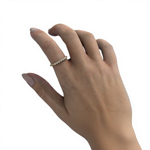 Anillo Minimalista de Oro de 18K y 14K con Diamante Cultivado en Laboratorio de Corte Brillante Redondo, Banda Festoneada para Aniversario, Regalo, Anillo de Boda Apilable - Product Image 1