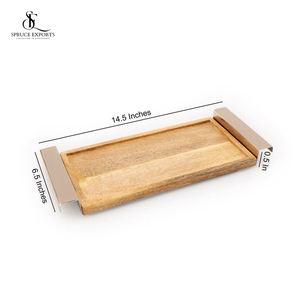 Bandeja de madera rectangular moderna con mango de hoja de metal para la decoración del hogar y restaurante para la boda de Ramadán Diwali - Product Image 2