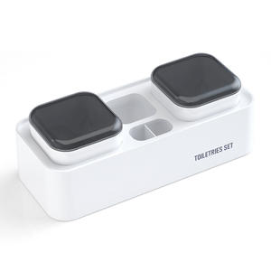 Juego de soportes para cepillos de dientes montados en la pared, almacenamiento rectangular, sin perforación, estantes duraderos para baño - Product Image 1