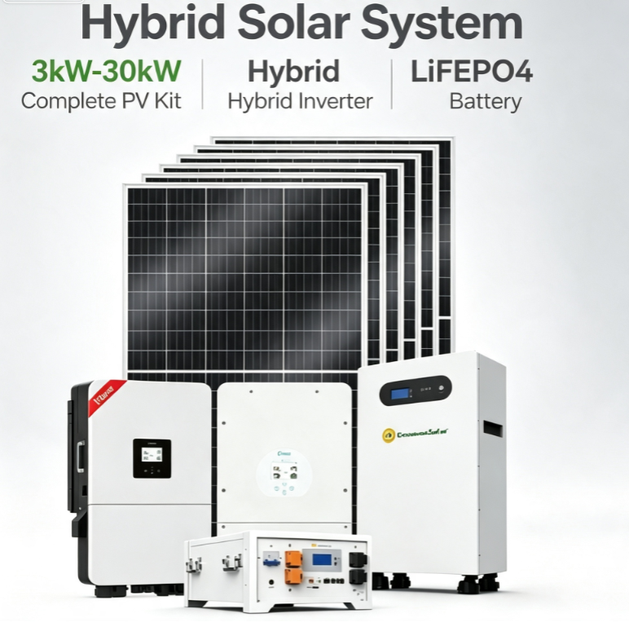 Greensun Complete 3kW-30kW Residential Hybrid Solar System on Off Grid PV Kit Solar Panel Inverter Lithium Battery Full Package