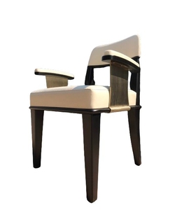 Luxury Art Deco <b>Dining</b> Chair Brass Metal Accents Modern Leather Upholstered <b>Armchair</b> Backrest for Hotel Villa Living Room - Product Image 1