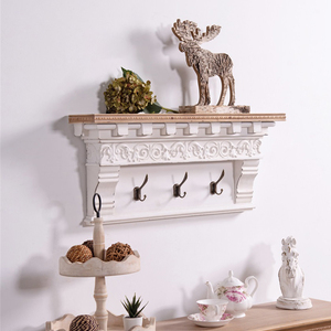 Étagère murale en bois massif de style nordique moderne pour l'entrée et le couloir, avec crochets pour chapeaux et manteaux - Product Image 2