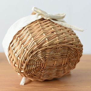 <b>Mini</b> Rattan Storage Basket Oval S Size <b>Canvas</b> Lined Handheld Craft Basket - Product Image 2
