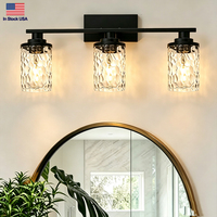 Lampe murale de salle de bain à 3 lumières, finition noire, verre ondulé, éclairage moderne pour miroir de maquillage, en stock aux États-Unis
