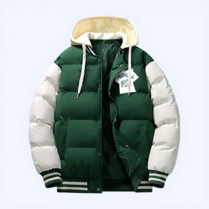 Veste d'hiver à capuche pour homme, style décontracté, avec empiècements de couleur, rembourrage épais en polyester, fermeture éclair - Product Image 2