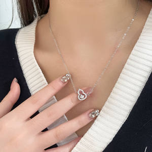 925 Sterling Silver Platinum-Plated Gourd Pendant Necklace <b>for</b> Women - Stylish <b>Sweet</b> Dainty Luxury Jewelry - Product Image 6