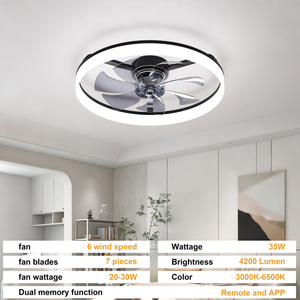 23.6 Inch Flush Mount <b>Ceiling</b> <b>Fan</b> with Light 7-Blade Dimmable LED <b>Fan</b> with 6 Speeds - Product Image 6