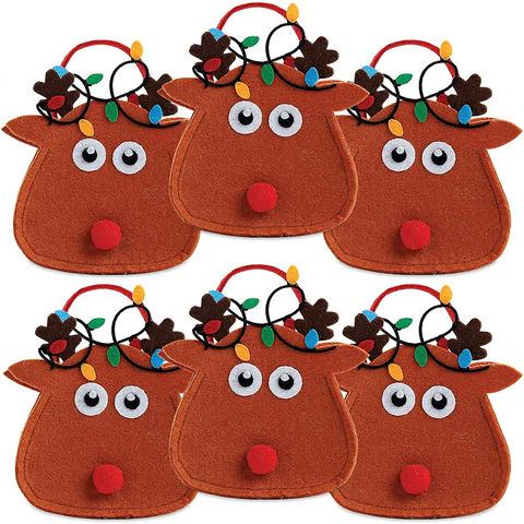 Reindeer Felt Christmas Treat Bags Set 6 Gift Bags 5.25 Inch 6.75 Inch Pack of 6 Children Holiday Parties Teachers Decorations
