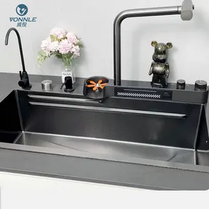 أحواض مطبخ صينية حديثة بوعاء فردي، حوض مطبخ بدفق مائي على شكل شلال من الفولاذ المقاوم للصدأ