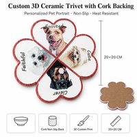 Sous-plat en céramique trèfle à quatre feuilles avec portrait de chien imprimé, dos en liège, résistant à la chaleur, personnalisable, pour décoration de table de cuisine