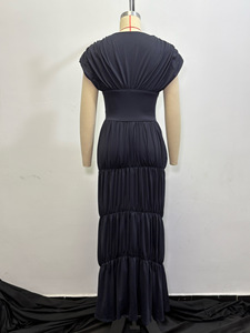 Robe Midi Femme Tendance à Col en V, Manches Bouffantes, Coupe Moulante et Volants – Grande Vente - Product Image 6