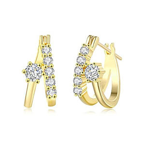 Orecchini a Cerchio E2378 in Oro con Zirconi Rotondi Incastonati, Gioielli Classici da Donna per Uso Quotidiano - Product Image 6