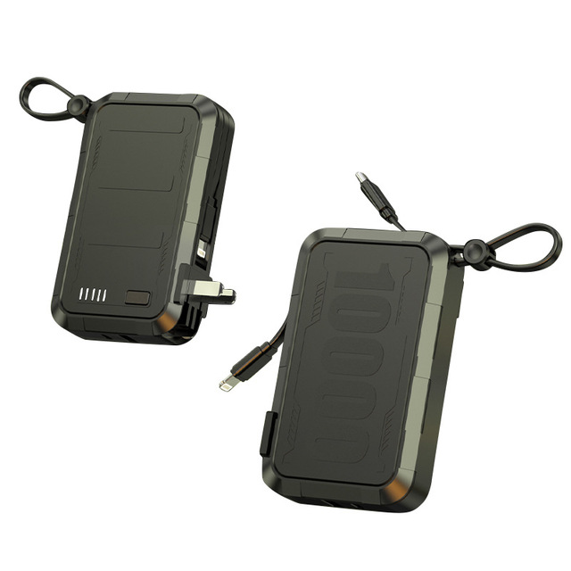All-in-One Portable Power Bank 10000mAh with Built-in Cable & 22.5W PD Fast Charge, Foldable Plug for Travel