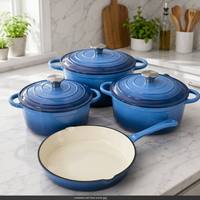 Ensemble de casseroles en émail bleu, 4 pièces, en fonte, avec couvercle, casserole, poêle peu profonde, ustensiles de cuisine rétro pour le camping